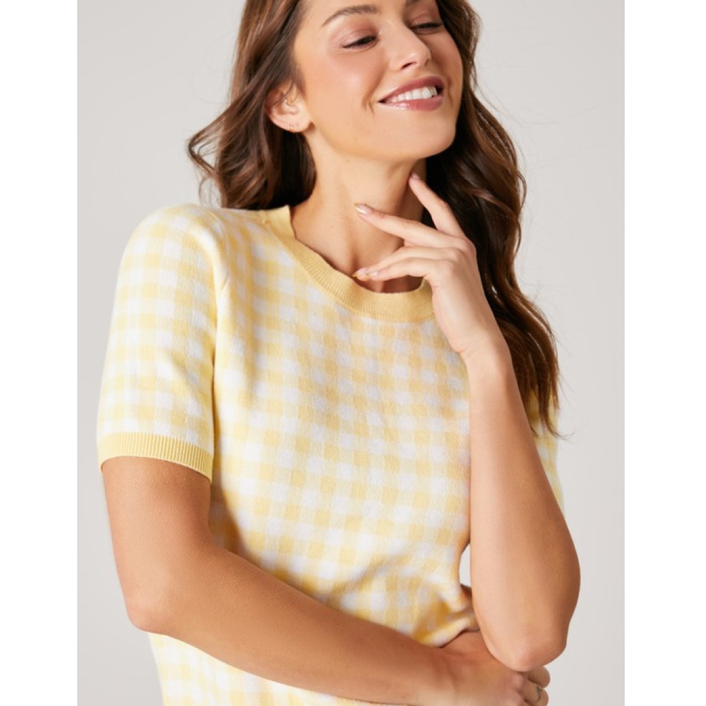 SUGARLIPS Pastel Yellow Checks 2-Piece Skirt Set - Picture 3 of 6